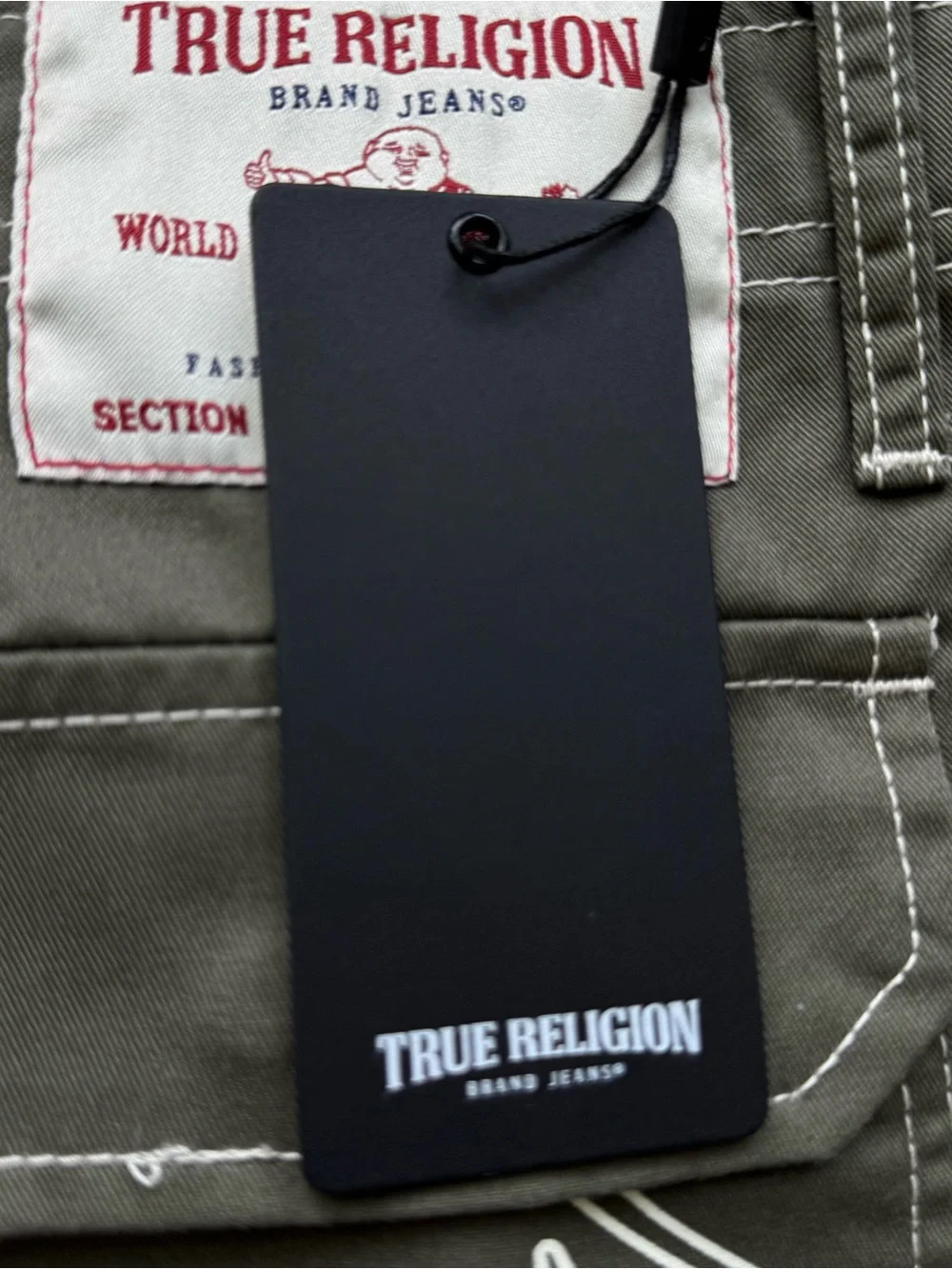 True Religion Olive Green White Stitch Cargo Pants Mens Labeled 36 “ actual 40”